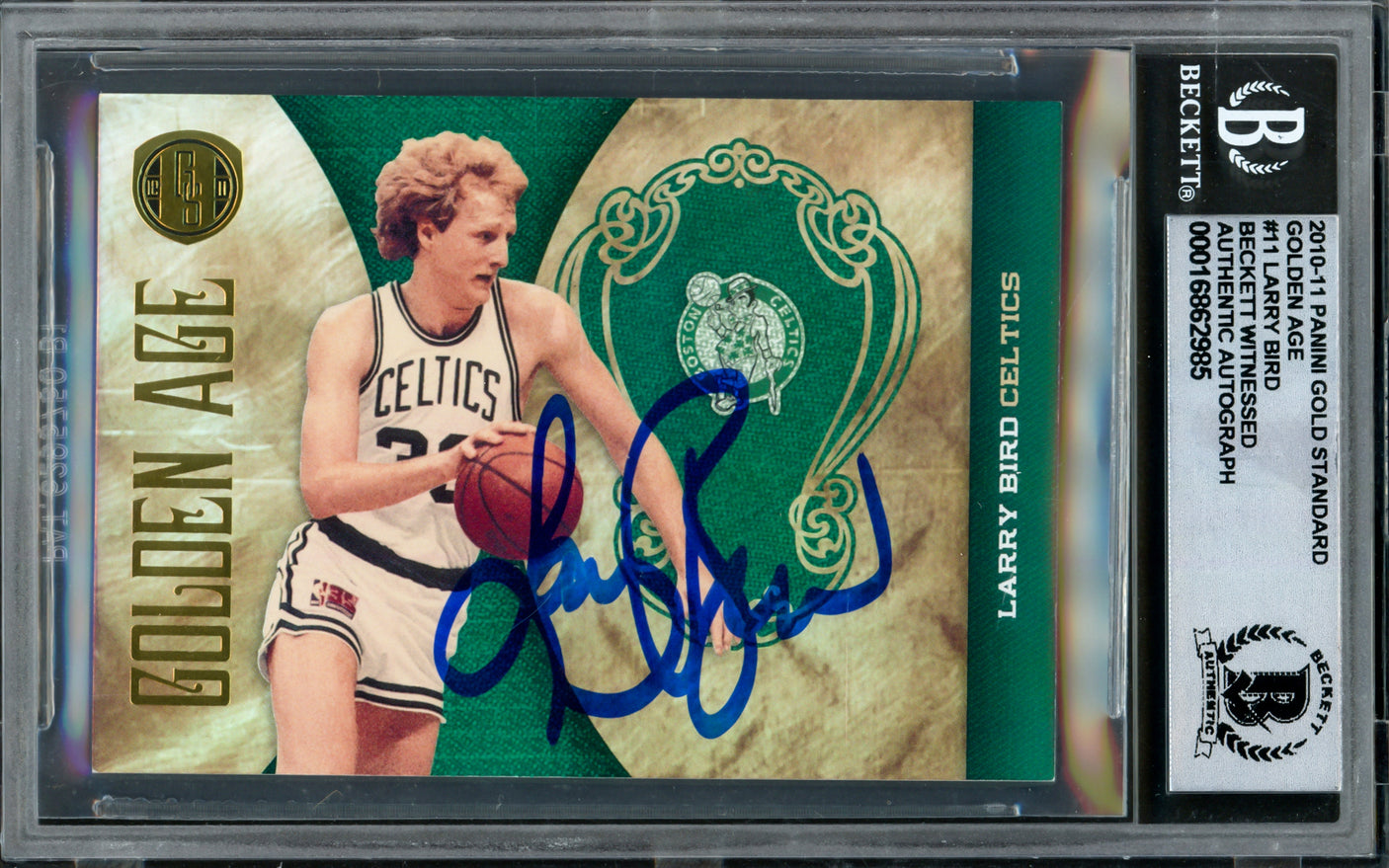 Larry Bird Autographed 2010-11 Panini Gold Standard Golden Age Card #11 Boston Celtics Auto Grade Gem Mint 10 #064/299 Beckett BAS Witness #16862985