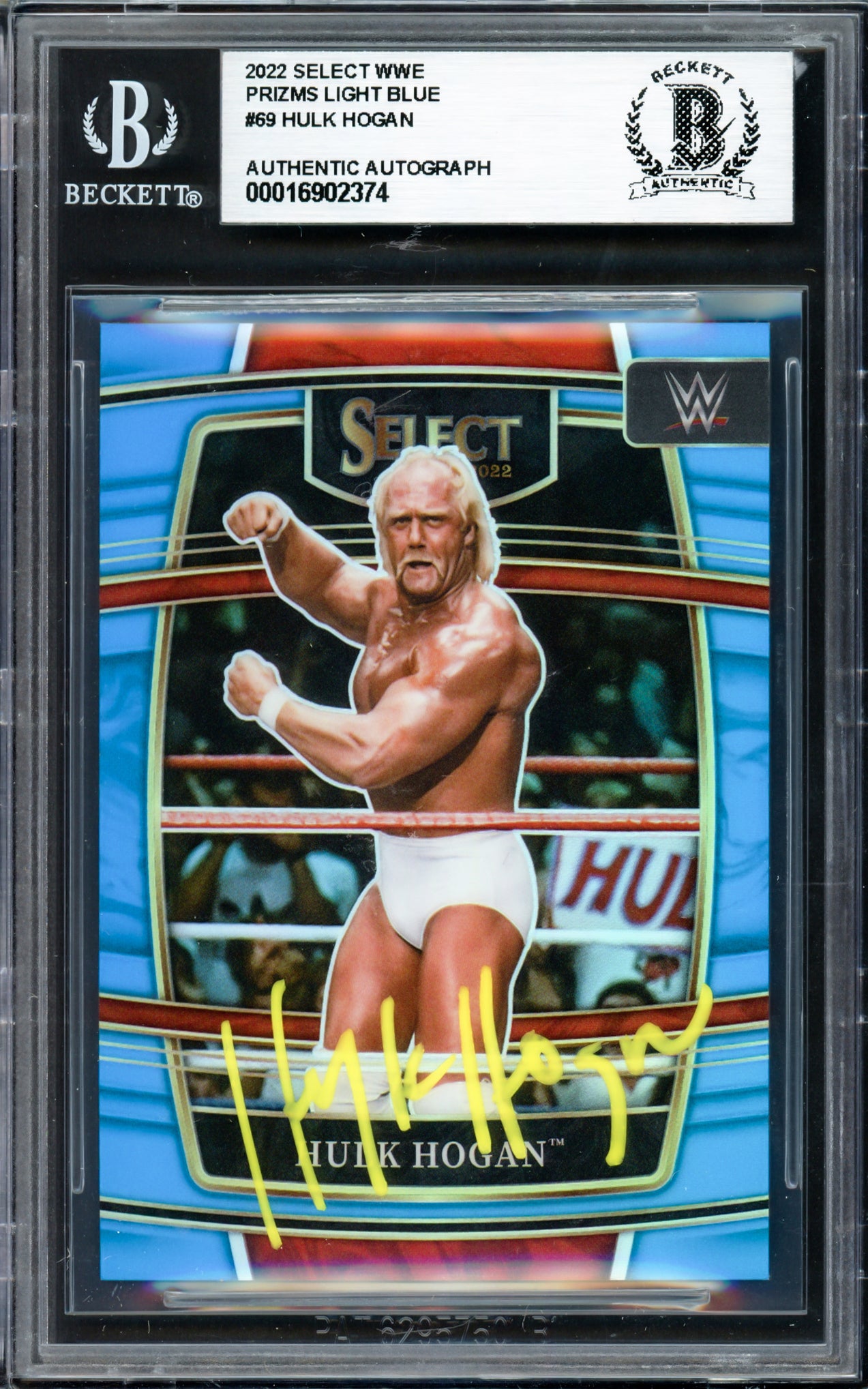Hulk Hogan Autographed 2022 Select WWE Prizms Light Blue Card #69 #110/299 Beckett BAS #16902374