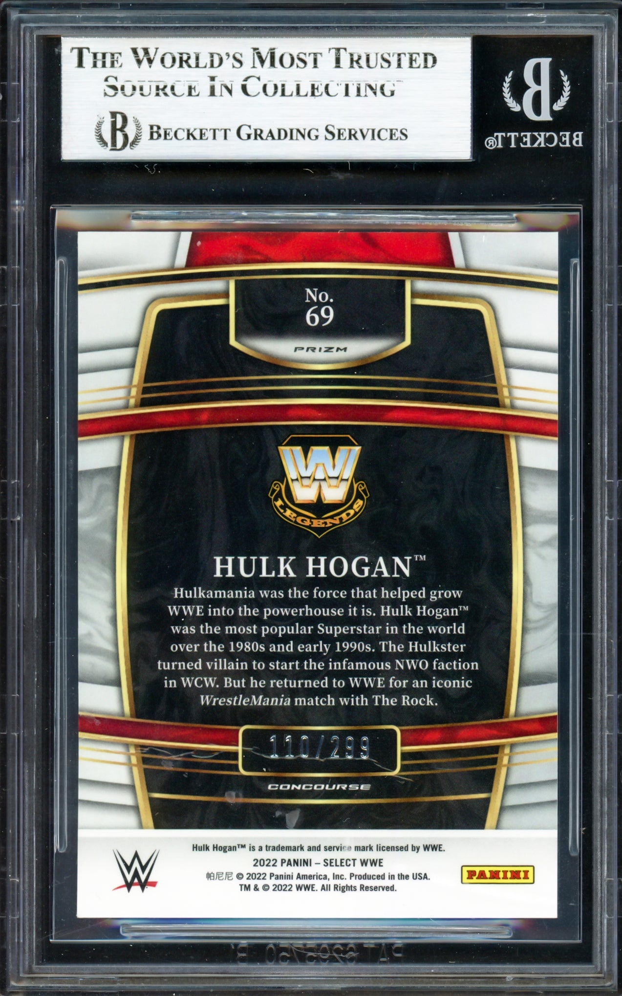 Hulk Hogan Autographed 2022 Select WWE Prizms Light Blue Card #69 #110/299 Beckett BAS #16902374