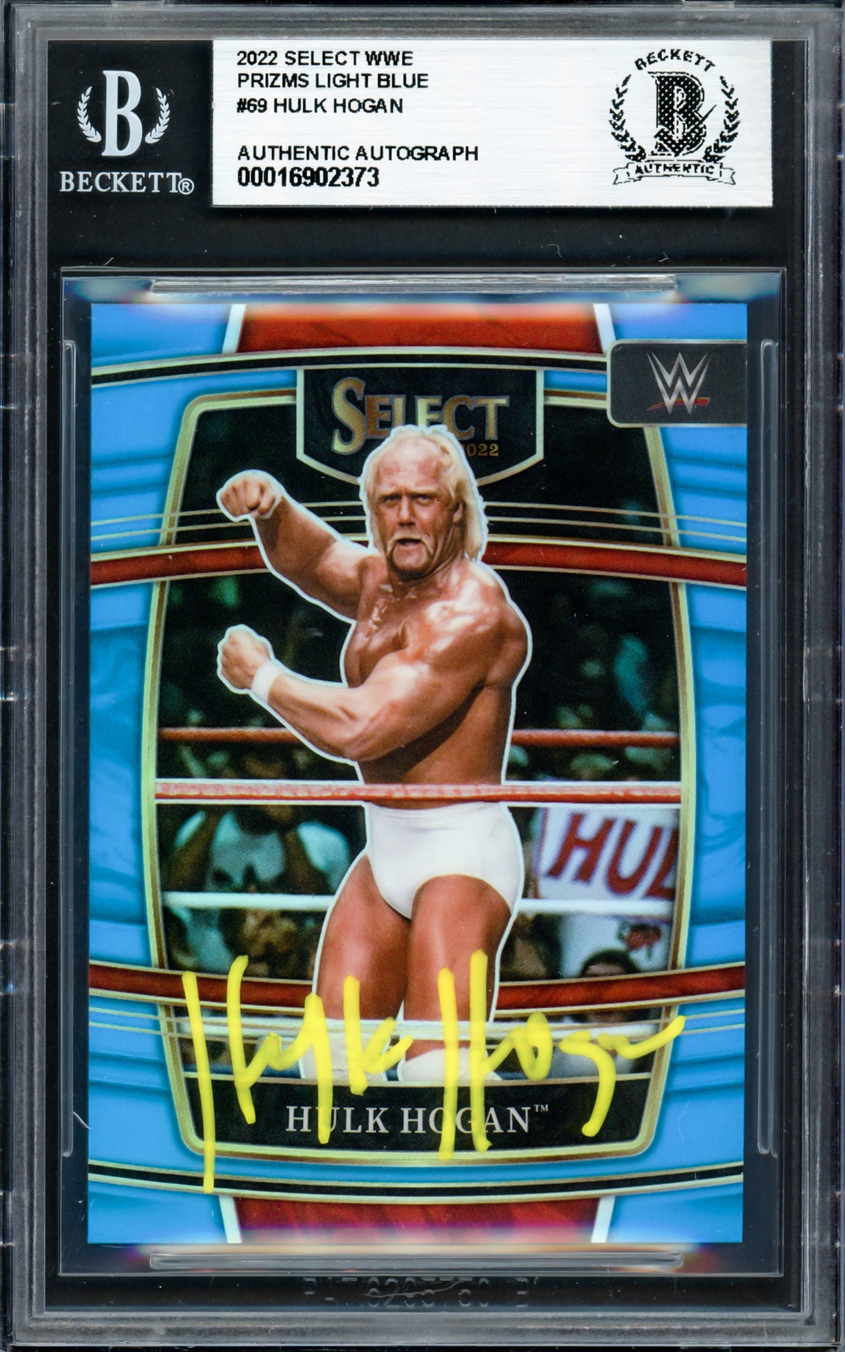 Hulk Hogan Autographed 2022 Select WWE Prizms Light Blue Card #69 #026/299 Beckett BAS #16902373