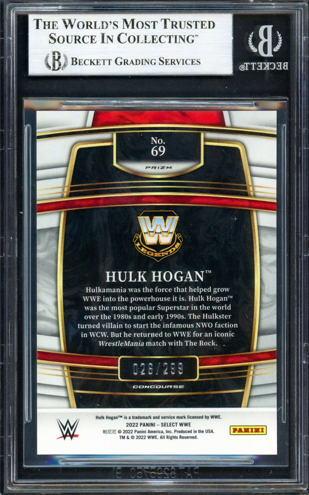 Hulk Hogan Autographed 2022 Select WWE Prizms Light Blue Card #69 #026/299 Beckett BAS #16902373