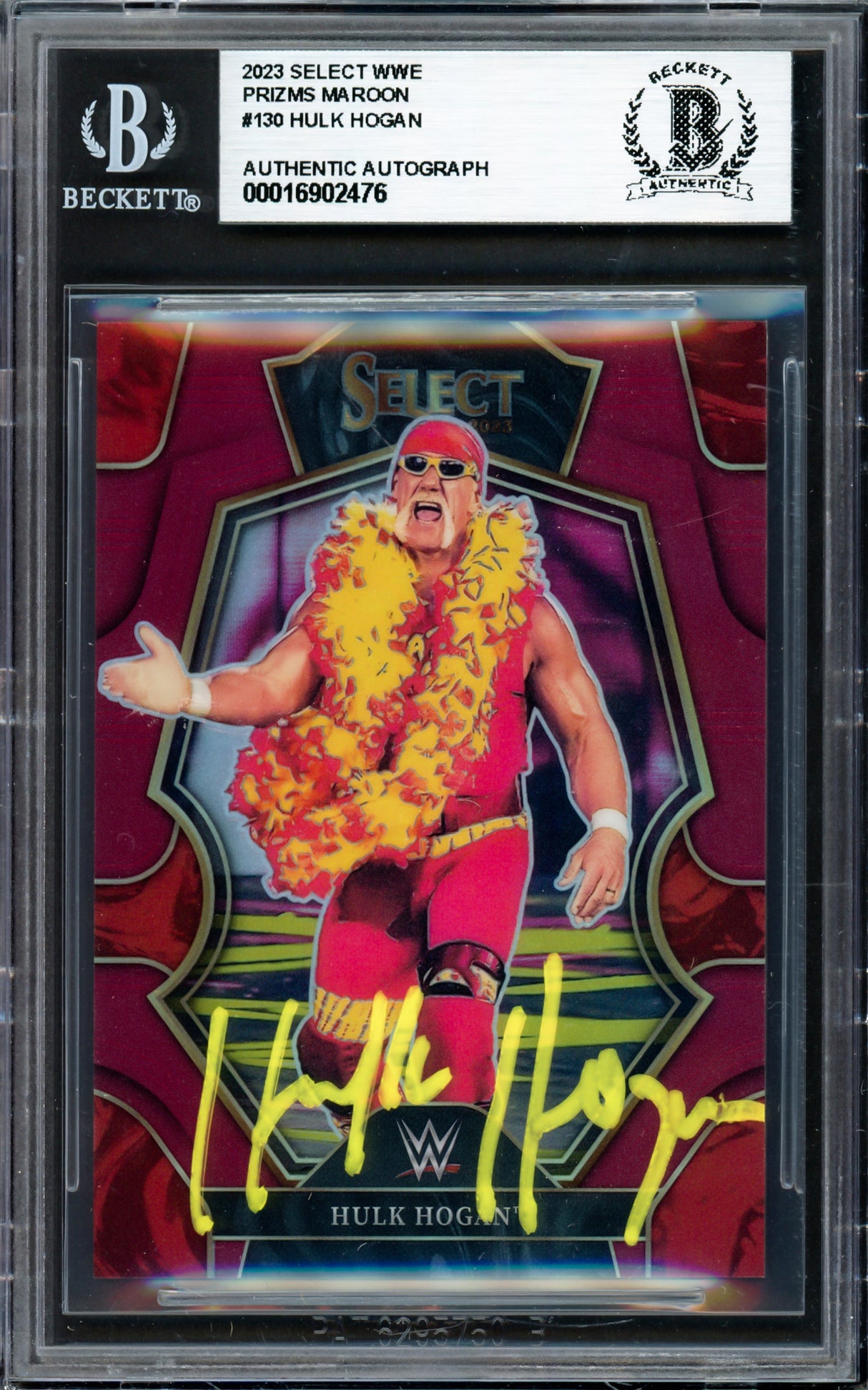 Hulk Hogan Autographed 2023 Select WWE Prizms Maroon Card #130 #010/149 Beckett BAS #16902476