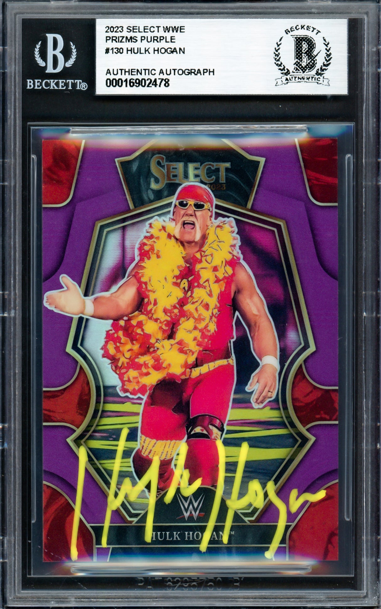 Hulk Hogan Autographed 2023 Select WWE Prizms Purple Card #130 #08/99 Beckett BAS #16902478