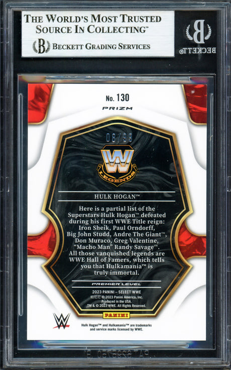 Hulk Hogan Autographed 2023 Select WWE Prizms Purple Card #130 #08/99 Beckett BAS #16902478