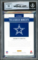 Emmitt Smith Autographed 2020 National Treasures Treasured Moments Card #48 Dallas Cowboys Auto Grade Gem Mint 10 #77/99 Beckett BAS #16898028