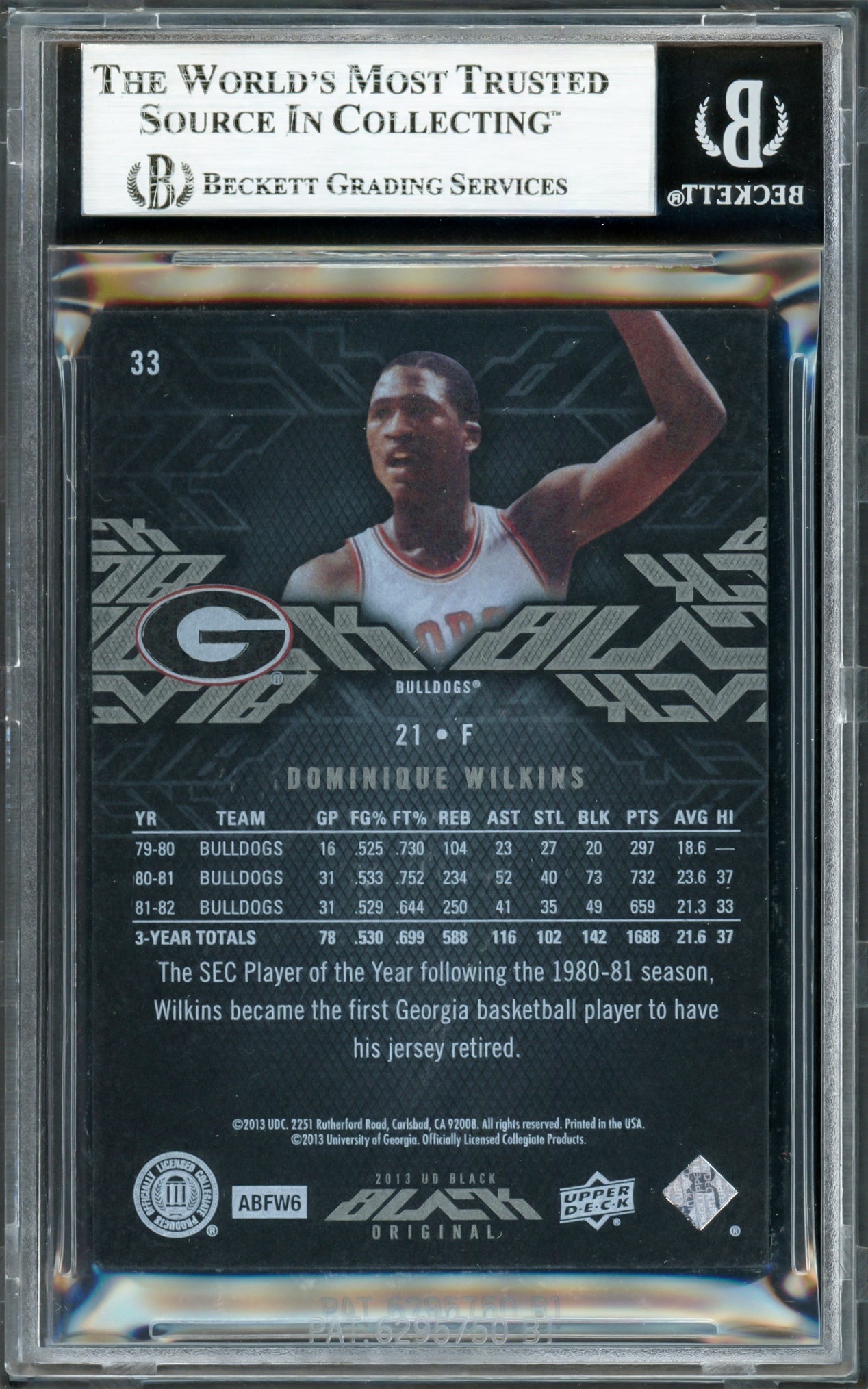 Dominique Wilkins Autographed 2013-14 Upper Deck Black Card #33 Atlanta Hawks "HH Film" #114/175 Beckett BAS Witness #16871804