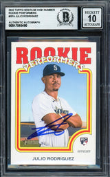 Julio Rodriguez Autographed 2022 Topps Heritage Rookie Performers Rookie Card #RP-4 Seattle Mariners Auto Grade Gem Mint 10 Beckett BAS #17040490