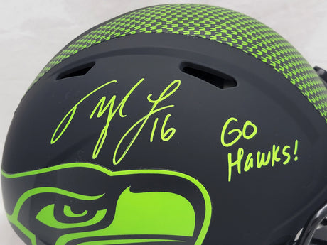 Tyler Lockett Autographed Seattle Seahawks Eclipse Black Full Size Authentic Speed Helmet "Go Hawks" MCS Holo Stock #209186