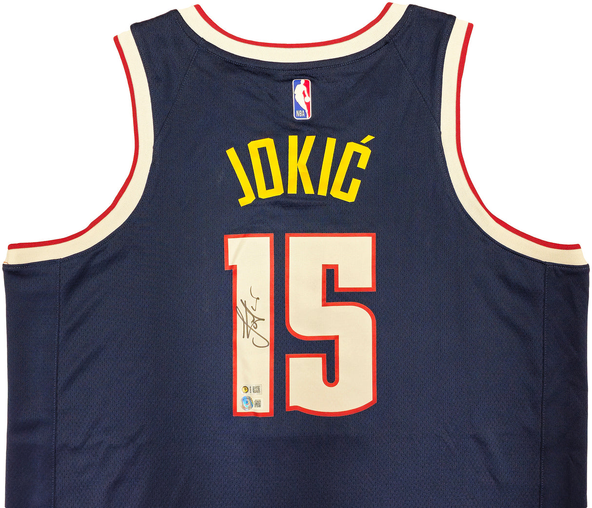 Denver Nuggets Nikola Jokic Autographed Navy Blue Nike ICON Edition Jersey Size 52 Beckett BAS Witness Stock #235476