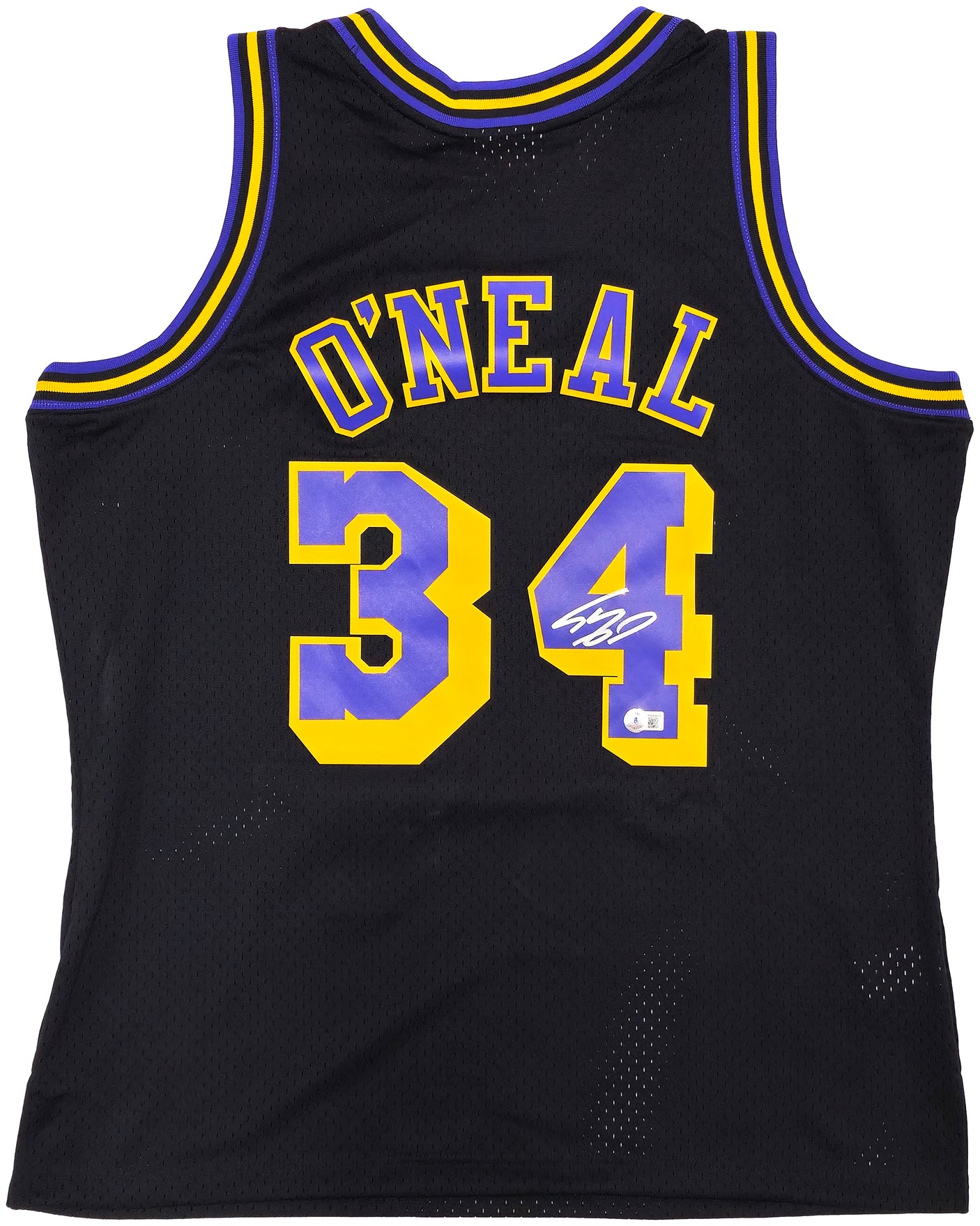 Los Angeles Lakers Shaquille Shaq O'Neal Autographed Black Authentic Mitchell & Ness 1996-97 HWC Swingman Jersey Size XL Beckett BAS Witness Stock #235511