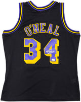 Los Angeles Lakers Shaquille Shaq O'Neal Autographed Black Authentic Mitchell & Ness 1996-97 HWC Swingman Jersey Size XL Beckett BAS Witness Stock #235511