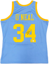 Los Angeles Lakers Shaquille Shaq O'Neal Autographed Baby Blue Authentic Mitchell & Ness 2001-02 HWC Swingman Jersey Size L Beckett BAS Witness Stock #235515