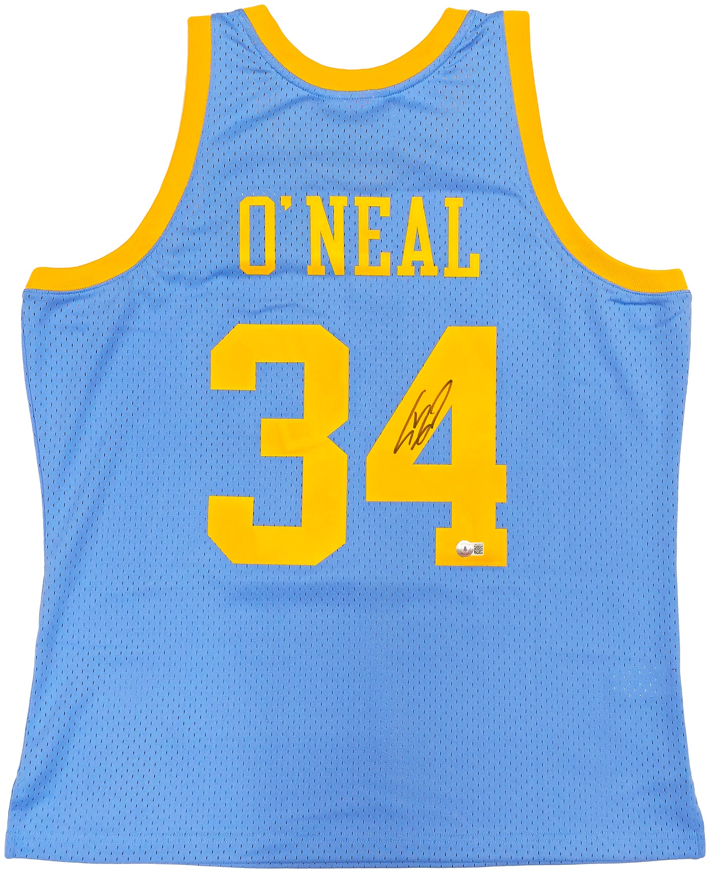 Los Angeles Lakers Shaquille Shaq O'Neal Autographed Baby Blue Authentic Mitchell & Ness 2001-02 HWC Swingman Jersey Size XL Beckett BAS Witness Stock #235516