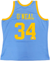 Los Angeles Lakers Shaquille Shaq O'Neal Autographed Baby Blue Authentic Mitchell & Ness 2001-02 HWC Swingman Jersey Size XL Beckett BAS Witness Stock #235516