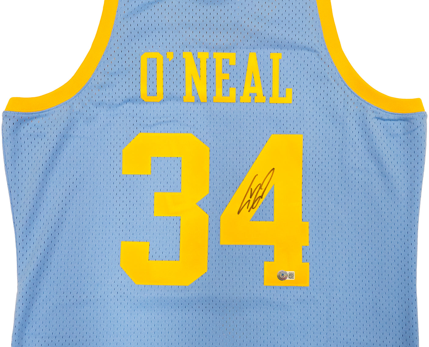 Los Angeles Lakers Shaquille Shaq O'Neal Autographed Baby Blue Authentic Mitchell & Ness 2001-02 HWC Swingman Jersey Size XL Beckett BAS Witness Stock #235516