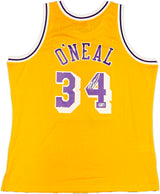 Los Angeles Lakers Shaquille Shaq O'Neal Autographed Yellow Authentic Mitchell & Ness 1996-97 HWC Swingman Jersey Size XL Beckett BAS Witness Stock #235512
