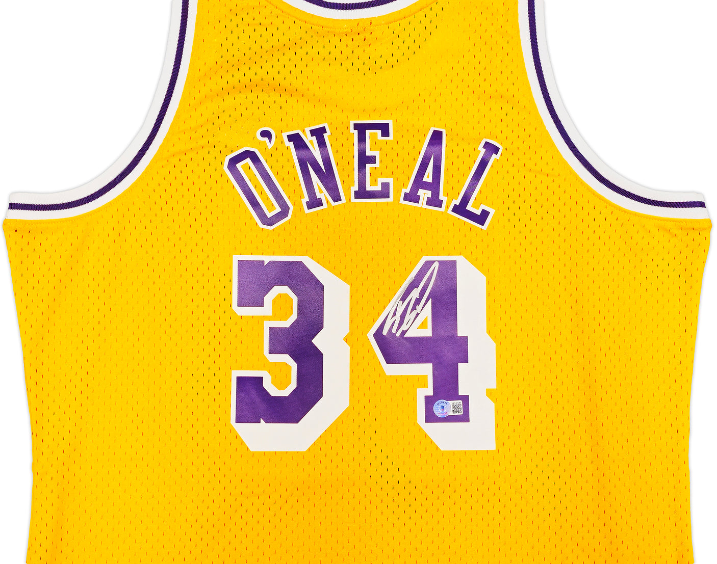 Los Angeles Lakers Shaquille Shaq O'Neal Autographed Yellow Authentic Mitchell & Ness 1996-97 HWC Swingman Jersey Size XL Beckett BAS Witness Stock #235512