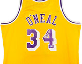 Los Angeles Lakers Shaquille Shaq O'Neal Autographed Yellow Authentic Mitchell & Ness 1996-97 HWC Swingman Jersey Size XL Beckett BAS Witness Stock #235512