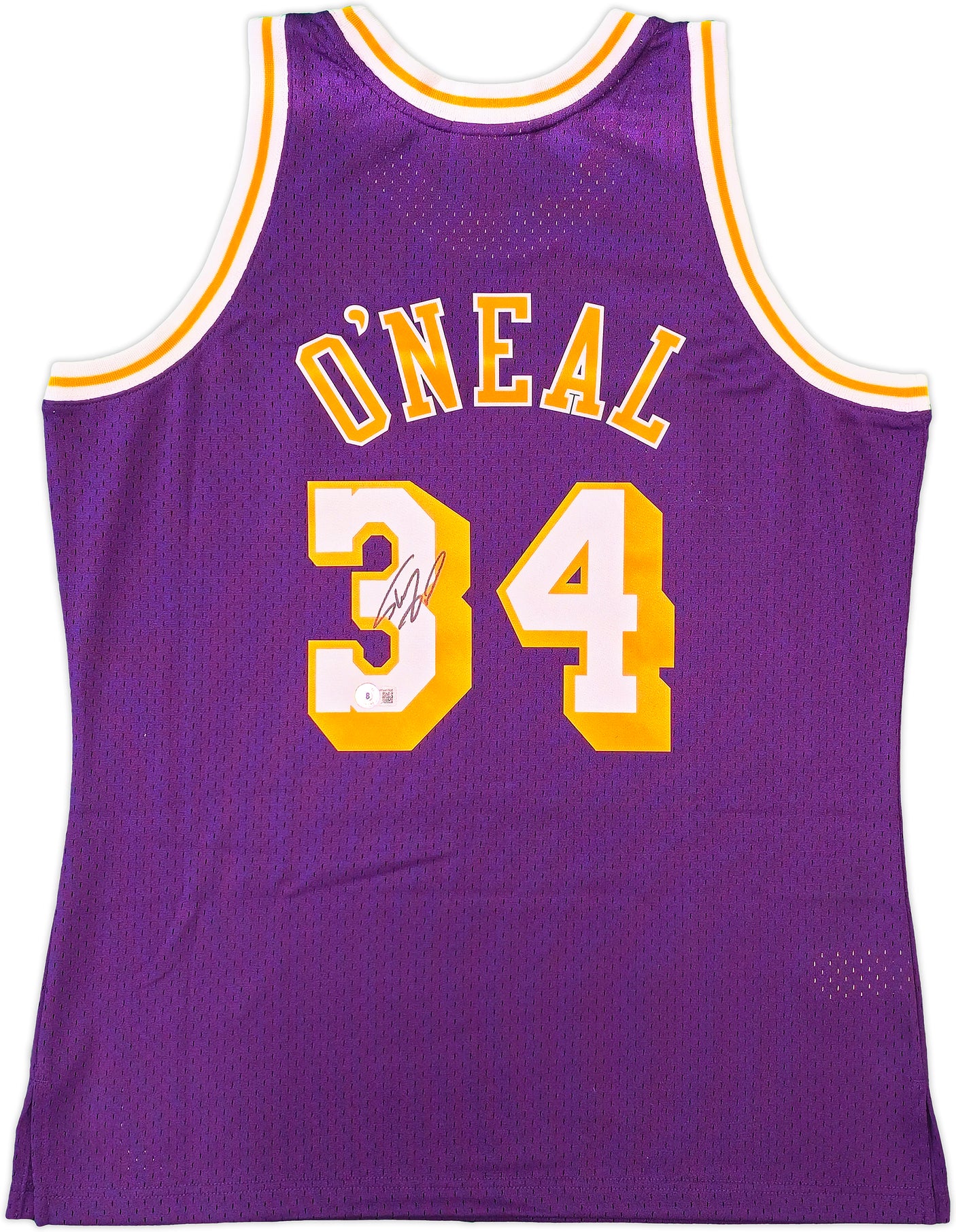 Los Angeles Lakers Shaquille Shaq O'Neal Autographed Purple Authentic Mitchell & Ness 1996-97 HWC Swingman Jersey Size L Beckett BAS Witness Stock #235513