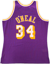 Los Angeles Lakers Shaquille Shaq O'Neal Autographed Purple Authentic Mitchell & Ness 1996-97 HWC Swingman Jersey Size L Beckett BAS Witness Stock #235513