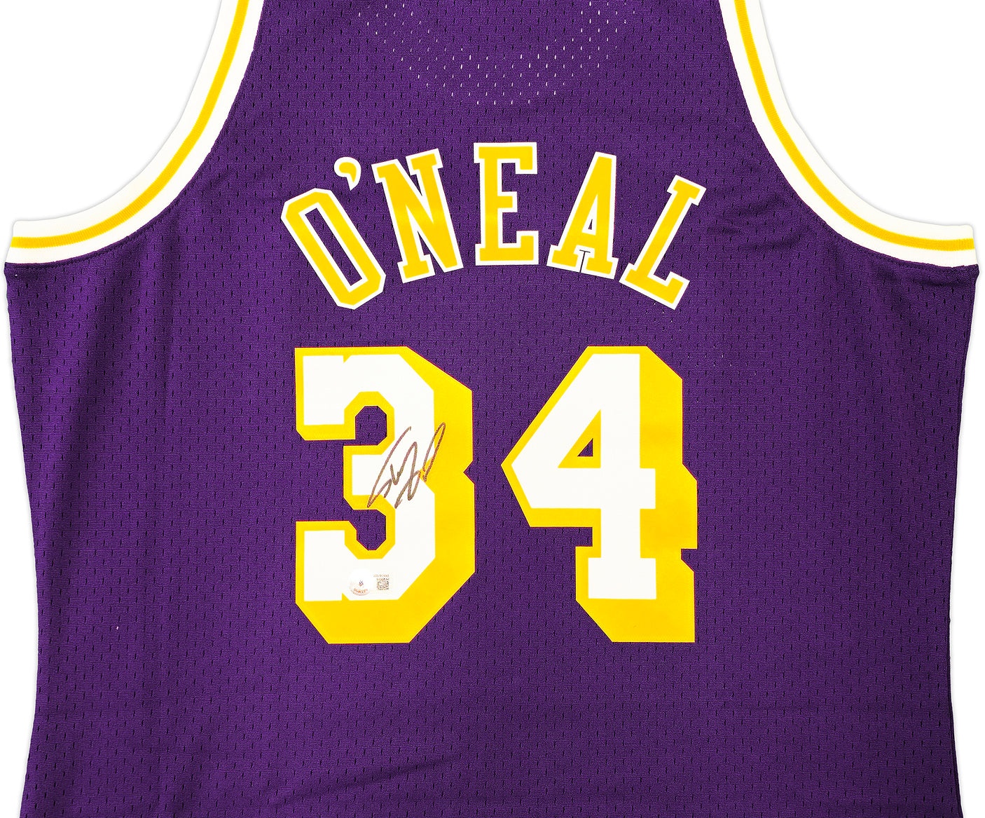 Los Angeles Lakers Shaquille Shaq O'Neal Autographed Purple Authentic Mitchell & Ness 1996-97 HWC Swingman Jersey Size L Beckett BAS Witness Stock #235513