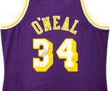 Los Angeles Lakers Shaquille Shaq O'Neal Autographed Purple Authentic Mitchell & Ness 1996-97 HWC Swingman Jersey Size L Beckett BAS Witness Stock #235513