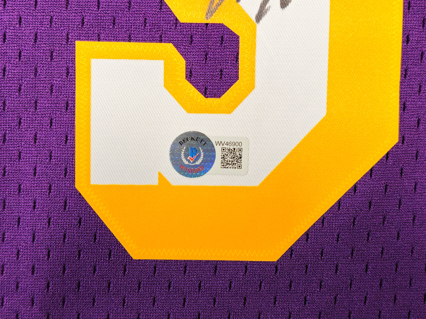 Los Angeles Lakers Shaquille Shaq O'Neal Autographed Purple Authentic Mitchell & Ness 1996-97 HWC Swingman Jersey Size L Beckett BAS Witness Stock #235513