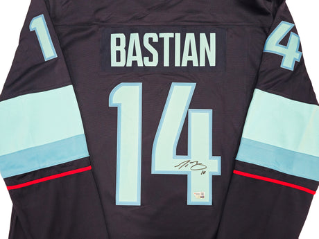 Seattle Kraken Nathan Bastian Autographed Blue Fanatics Breakaway Jersey Size XL With Inaugural Season Patch Fanatics Holo Stock #235579