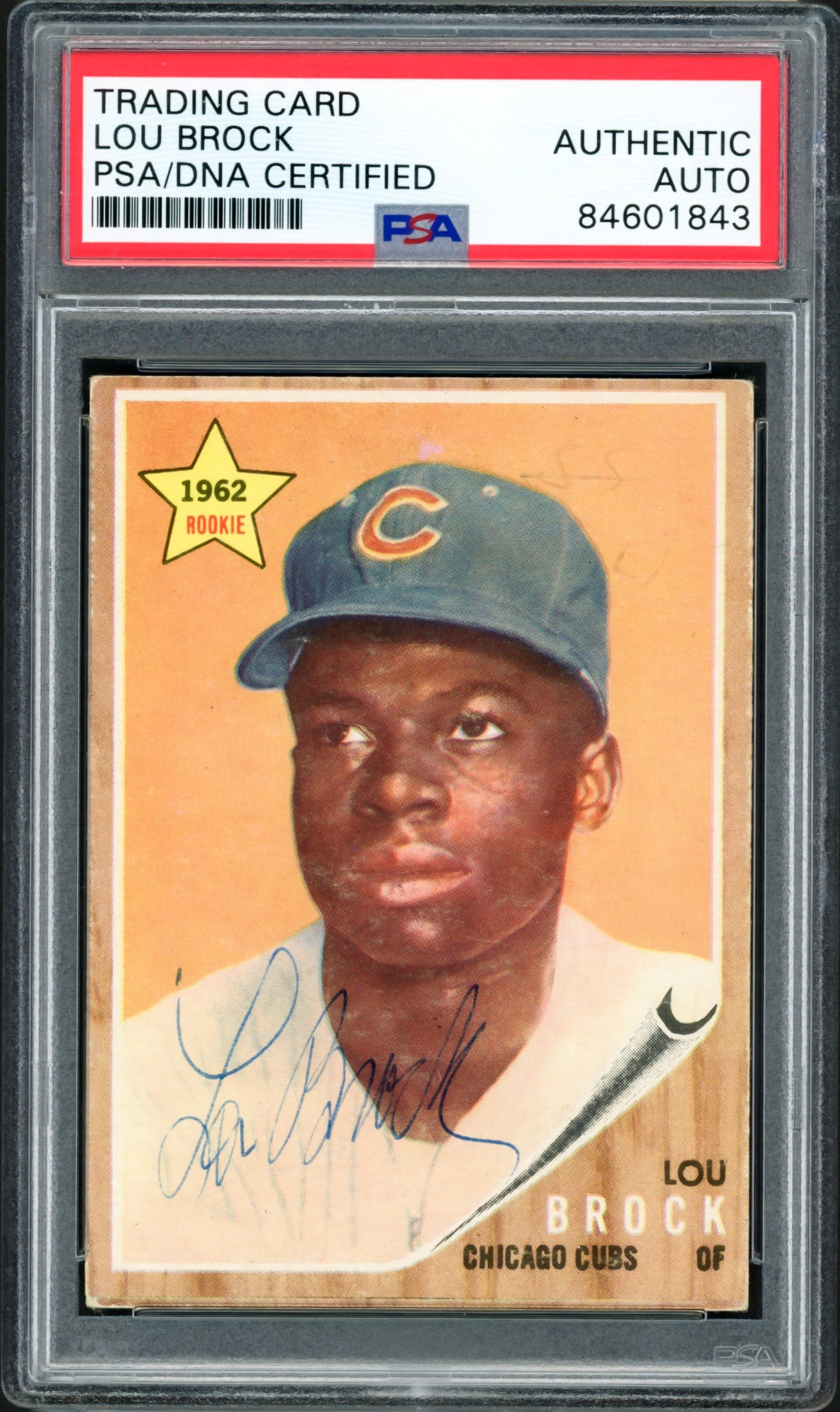 Lou Brock Autographed 1962 Topps Rookie Card #387 Chicago Cubs "Vintage Signature" PSA/DNA #84601843