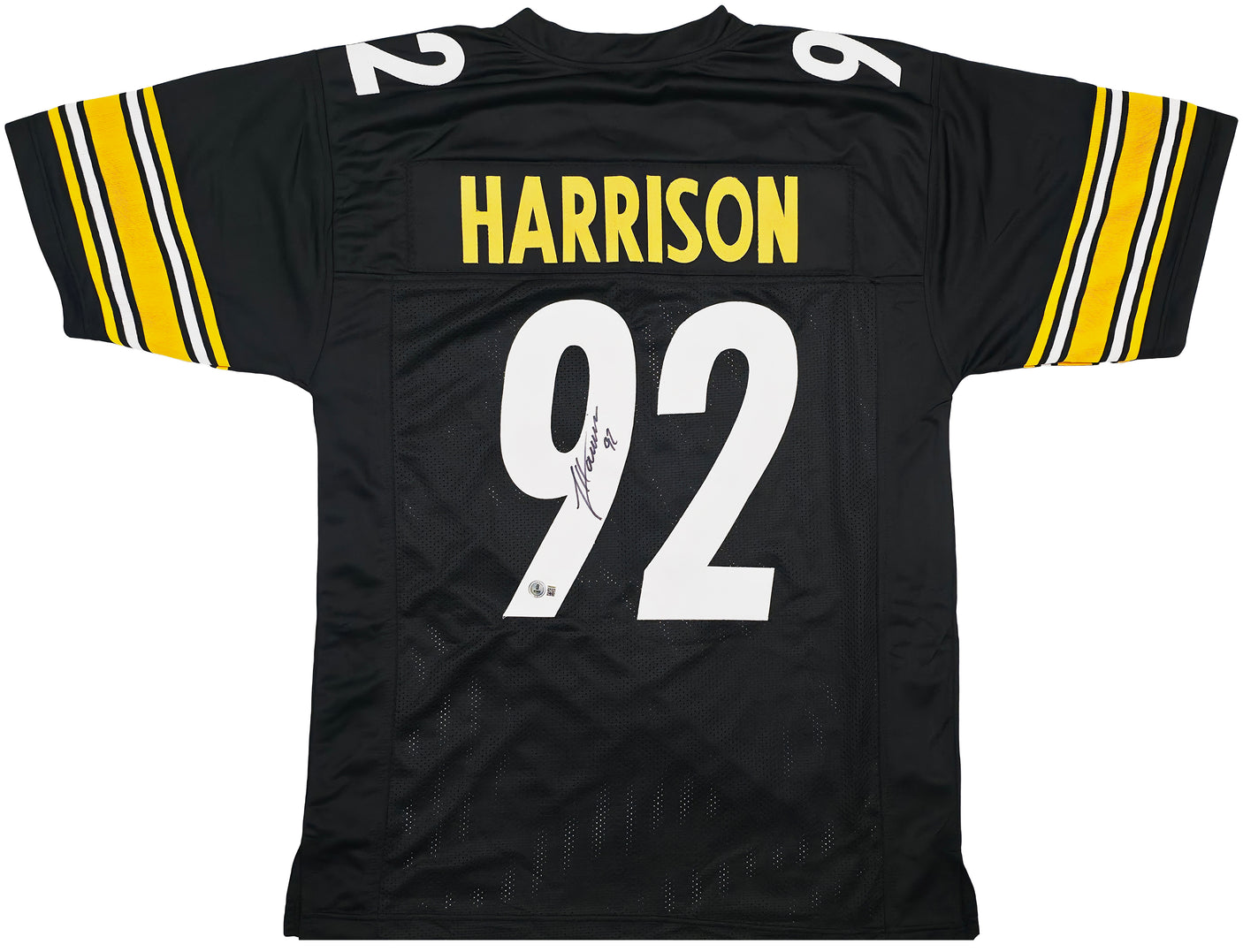 Pittsburgh Steelers James Harrison Autographed Black Jersey Beckett BAS Witness Stock #253382