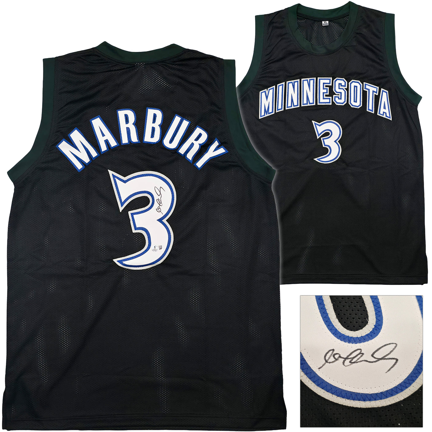 Minnesota Timberwolves Stephon Marbury Autographed Black Jersey Beckett BAS Witness Stock #253386