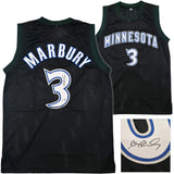 Minnesota Timberwolves Stephon Marbury Autographed Black Jersey Beckett BAS Witness Stock #253386