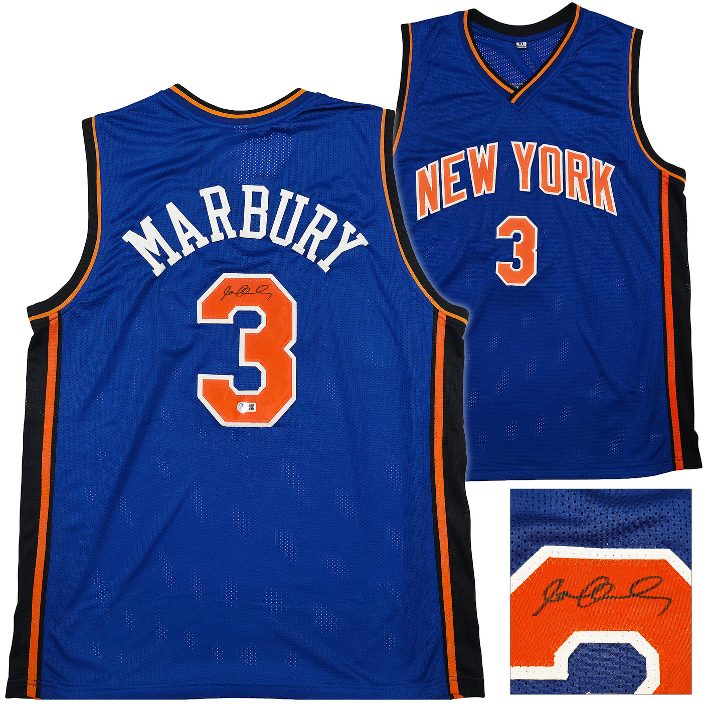 New York Knicks Stephon Marbury Autographed Blue Jersey Beckett BAS Witness Stock #253385