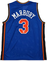 New York Knicks Stephon Marbury Autographed Blue Jersey Beckett BAS Witness Stock #253385