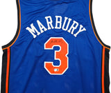 New York Knicks Stephon Marbury Autographed Blue Jersey Beckett BAS Witness Stock #253385