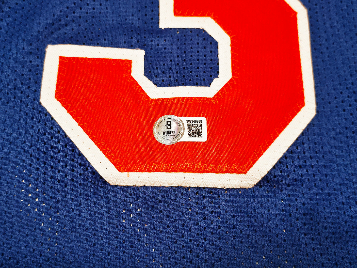 New York Knicks Stephon Marbury Autographed Blue Jersey Beckett BAS Witness Stock #253385