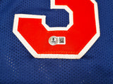 New York Knicks Stephon Marbury Autographed Blue Jersey Beckett BAS Witness Stock #253385