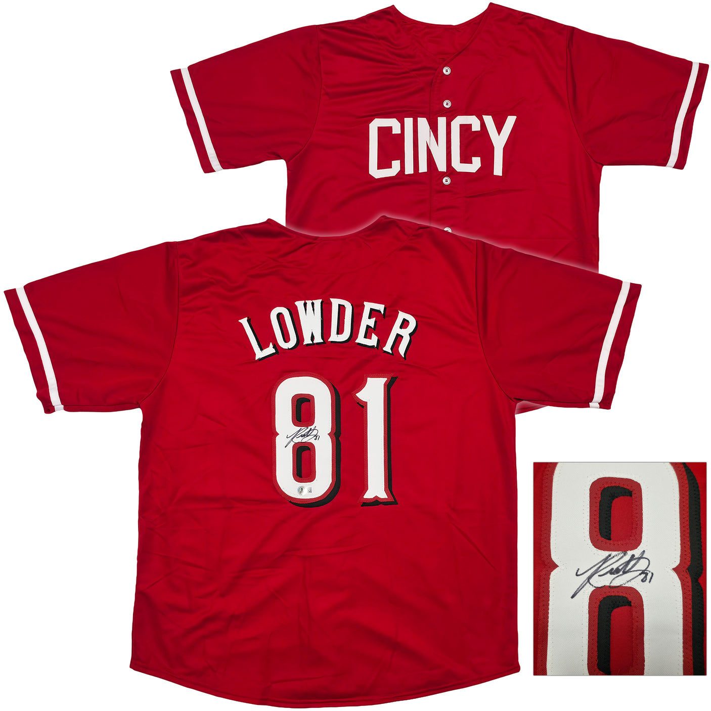 Cincinnati Reds Rhett Lowder Autographed Red Jersey Beckett BAS Witness Stock #253290