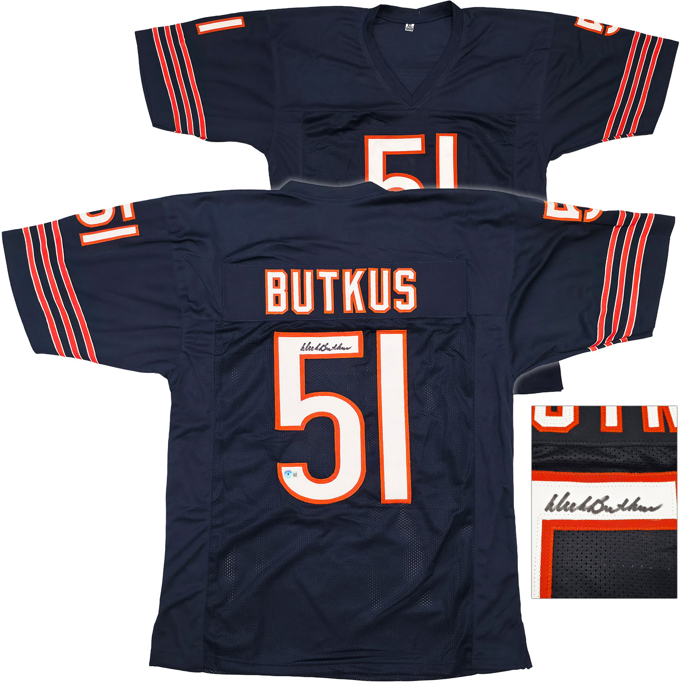 Chicago Bears Dick Butkus Autographed Blue Jersey Beckett BAS Witness Stock #253323