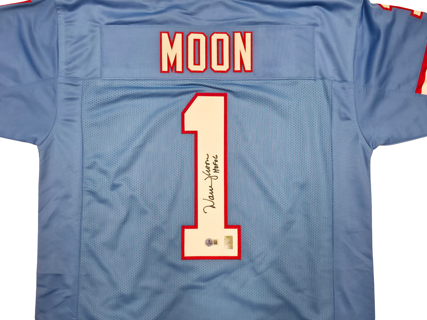 Houston Oilers Warren Moon Autographed Blue Jersey "HOF 06" Beckett BAS QR Stock #253321