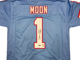 Houston Oilers Warren Moon Autographed Blue Jersey "HOF 06" Beckett BAS QR Stock #253321