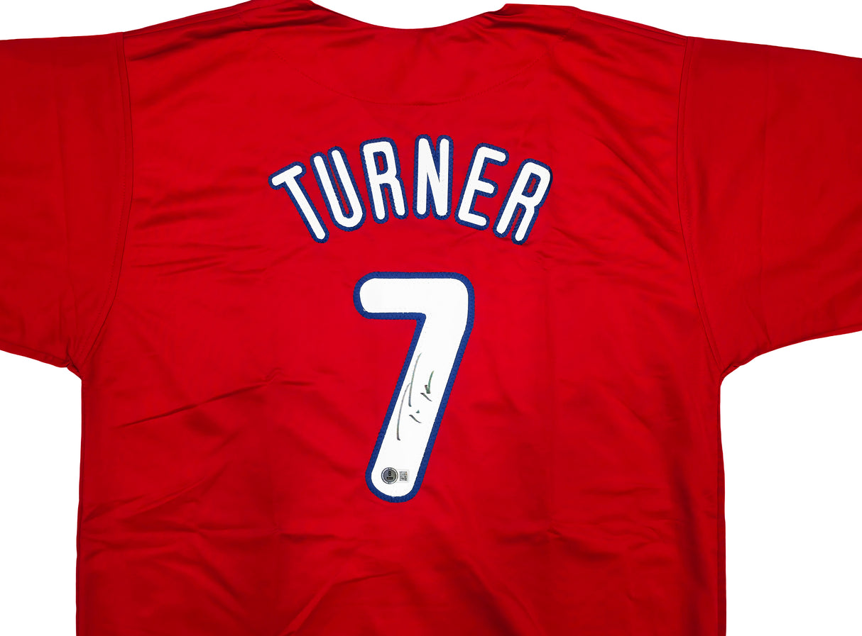 Philadelphia Phillies Trea Turner Autographed Red Jersey Beckett BAS Witness Stock #253488