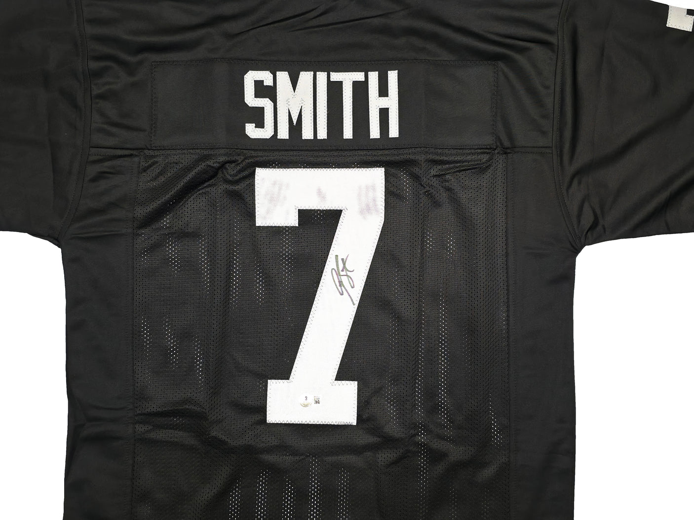Las Vegas Raiders Geno Smith Autographed Black Jersey Beckett BAS Witness Stock #253486