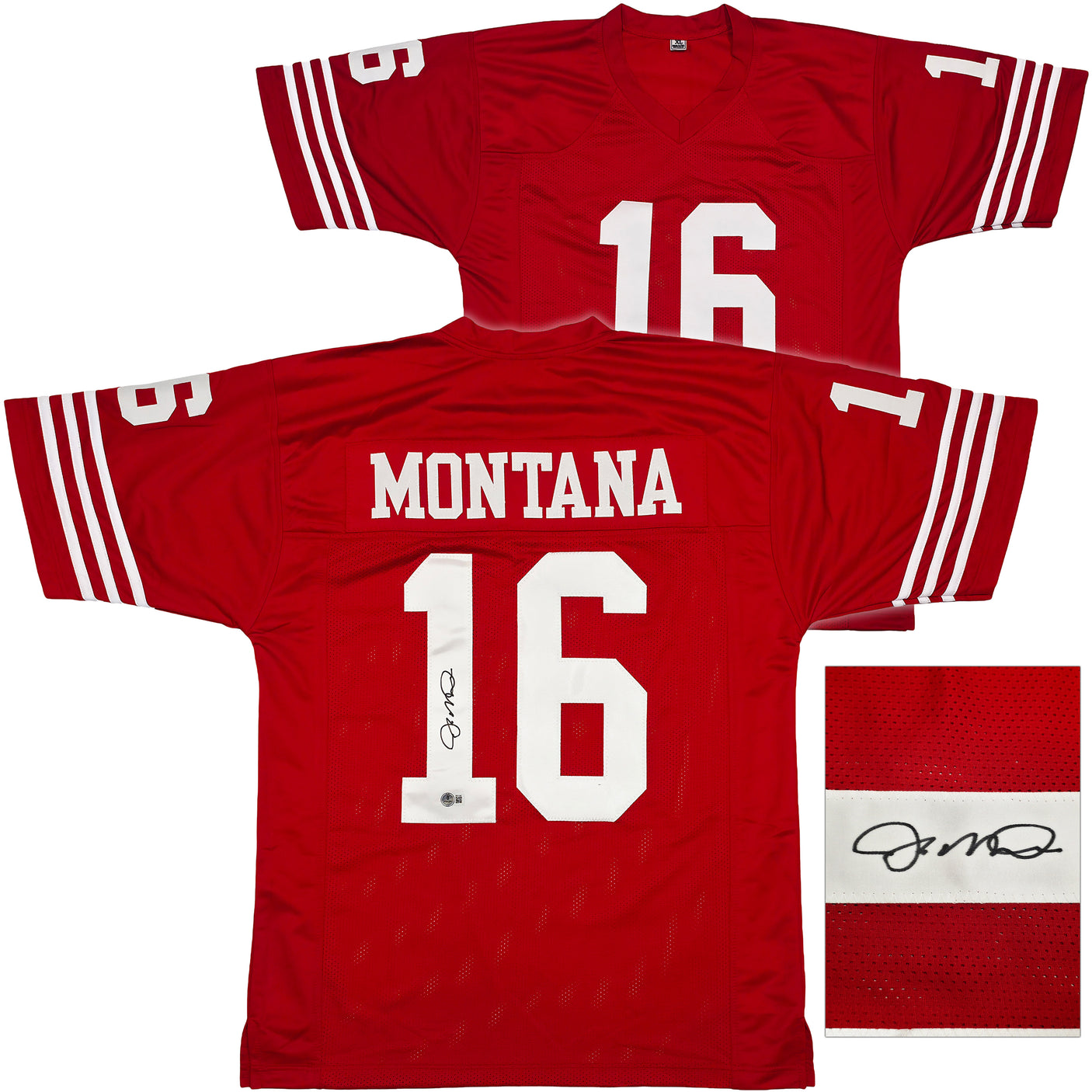 San Francisco 49ers Joe Montana Autographed Red Jersey Beckett BAS QR Stock #253485
