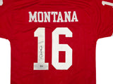 San Francisco 49ers Joe Montana Autographed Red Jersey Beckett BAS QR Stock #253485