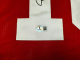 San Francisco 49ers Joe Montana Autographed Red Jersey Beckett BAS QR Stock #253485