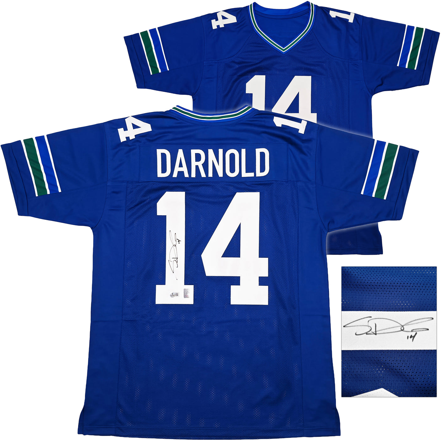 Seattle Seahawks Sam Darnold Autographed Throwback Blue Jersey Beckett BAS QR Stock #253403
