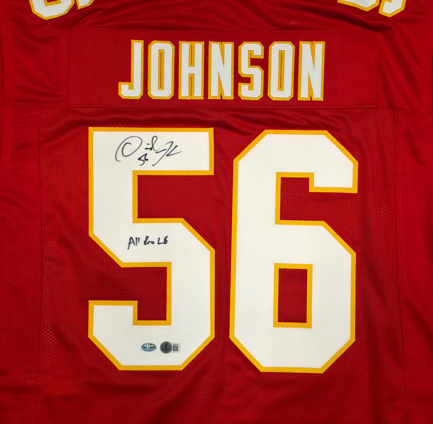 Kansas City Chiefs Derrick Johnson Autographed Red Jersey "All Pro LB" Beckett BAS QR Stock #253404