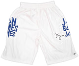 Jon Bones Jones Autographed White MMA Trunks Beckett BAS Witness Stock #253322