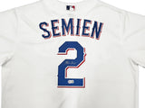 Texas Rangers Marcus Semien Autographed White Nike Jersey Size L Beckett BAS Witness Stock #252430